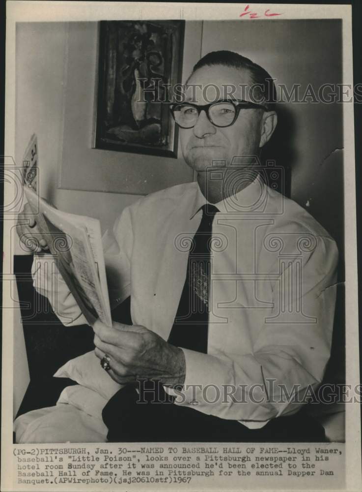 1967 Press Photo Baseball Hall of Famer Lloyd Waner in Pittsburgh - hcs24688- Historic Images