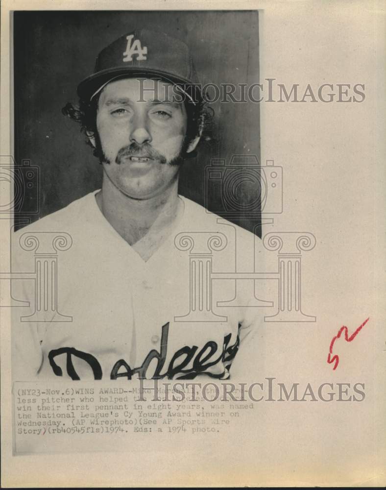 1974 Press Photo Close-up of Los Angeles Dodgers baseball pitcher Mike Marshall- Historic Images
