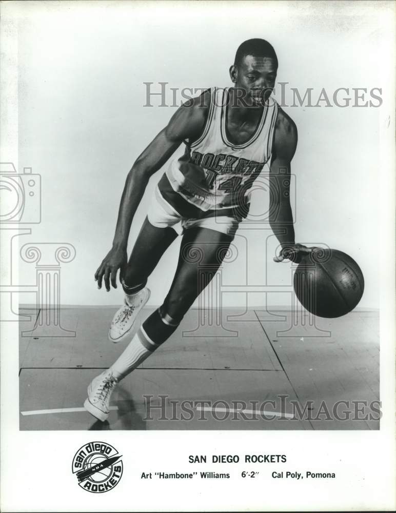 1970 Press Photo San Diego Rockets basketball player Art Williams dribbles ball- Historic Images