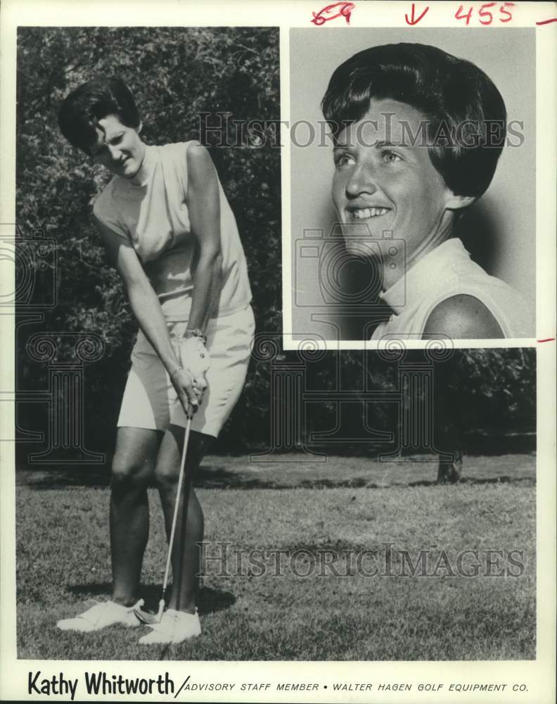 1977 Press Photo Golfer Kathy Whitworth chips ball. She is with Walter Hagen Co- Historic Images