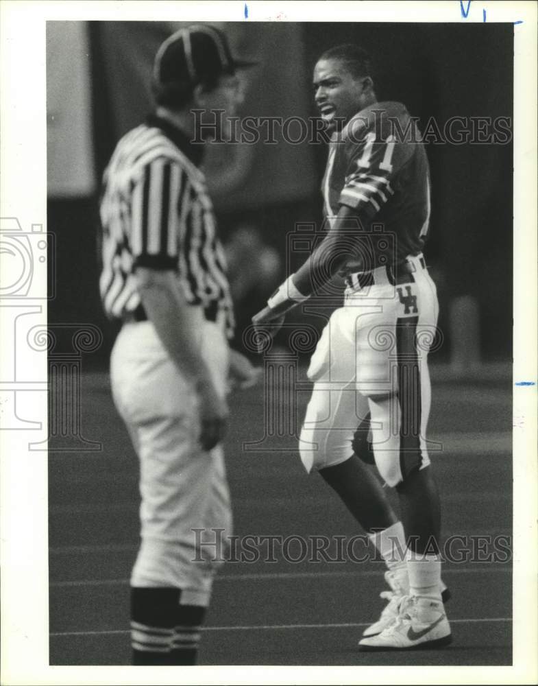 1988 Press Photo U of Houston football player Andre Ware is upset during game- Historic Images