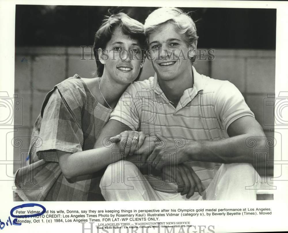 1984 Press Photo Gymnast Peter Vidmar and wife Donna - hcs25764- Historic Images