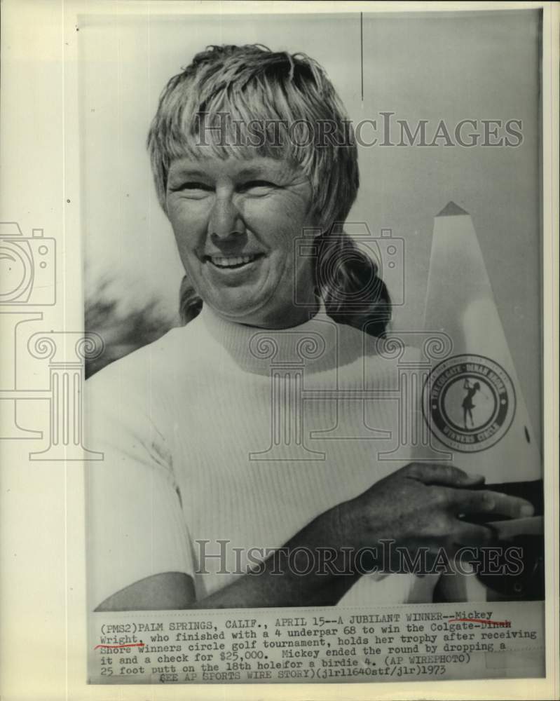 1973 Press Photo Mickey Wright wins Colgate-Dinah Shore golf tournament- Historic Images