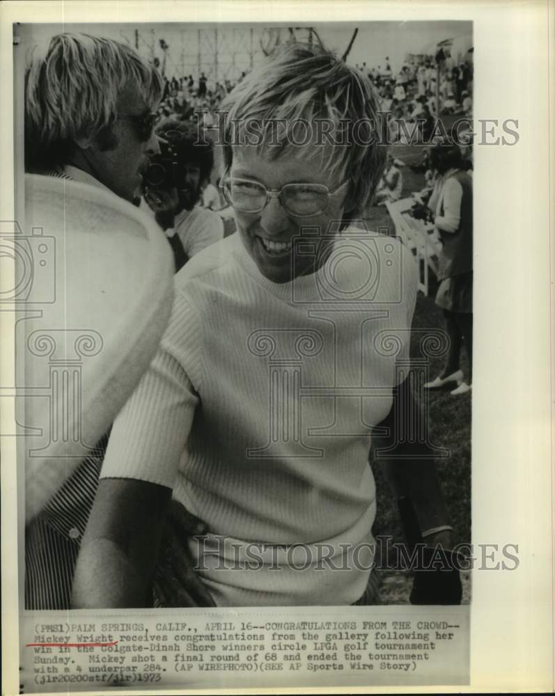 1973 Press Photo Golfer Mickey Wright wins Colgate-Dinah Shore LPGA tournament- Historic Images