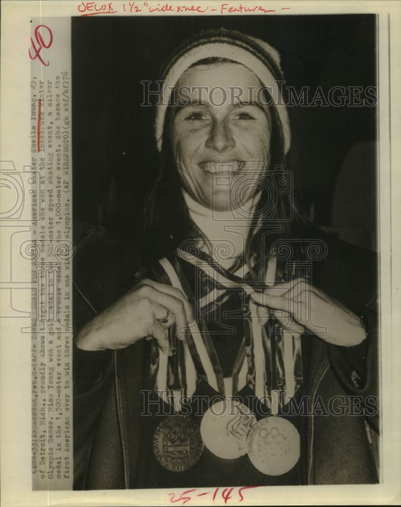 1976 Press Photo U.S. speed skater Sheila Young wins 3 Winter Olympic medals- Historic Images
