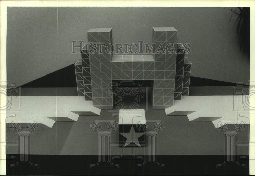 1986 Press Photo Model of medal stand for US Olympic Sports Festival in Houston- Historic Images