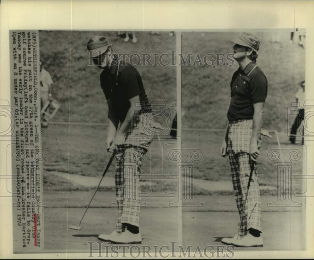 1972 Press Photo Golfer Bert Yancey watches putt fail to drop in Hartford Open- Historic Images