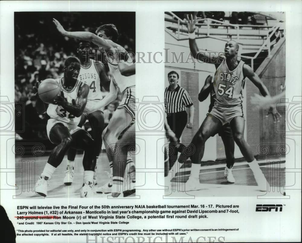 1987 Press Photo Larry Holmes, David Lipscomb, Ron Moore, 1986 Final Four games- Historic Images