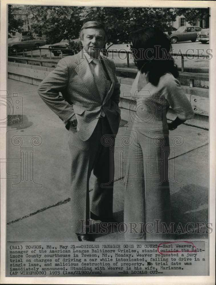 1973 Press Photo Baltimore Orioles Baseball Team Manager Earl Weaver with Wife- Historic Images