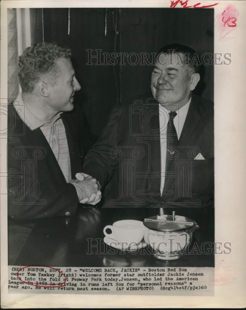 1960 Press Photo Boston Red Sox Baseball Owner Tom Yawkey with Jackie Jensen- Historic Images