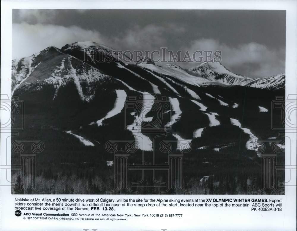 1987 Press Photo Nakiska Alpine Skiing Slopes at Mt. Allan for Olympic Games- Historic Images