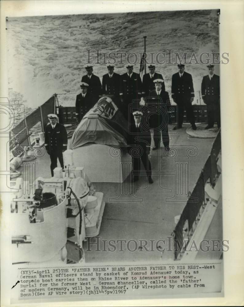 1967 Press Photo Germany-Boat carries body of Konrad Adenauer to his home town- Historic Images