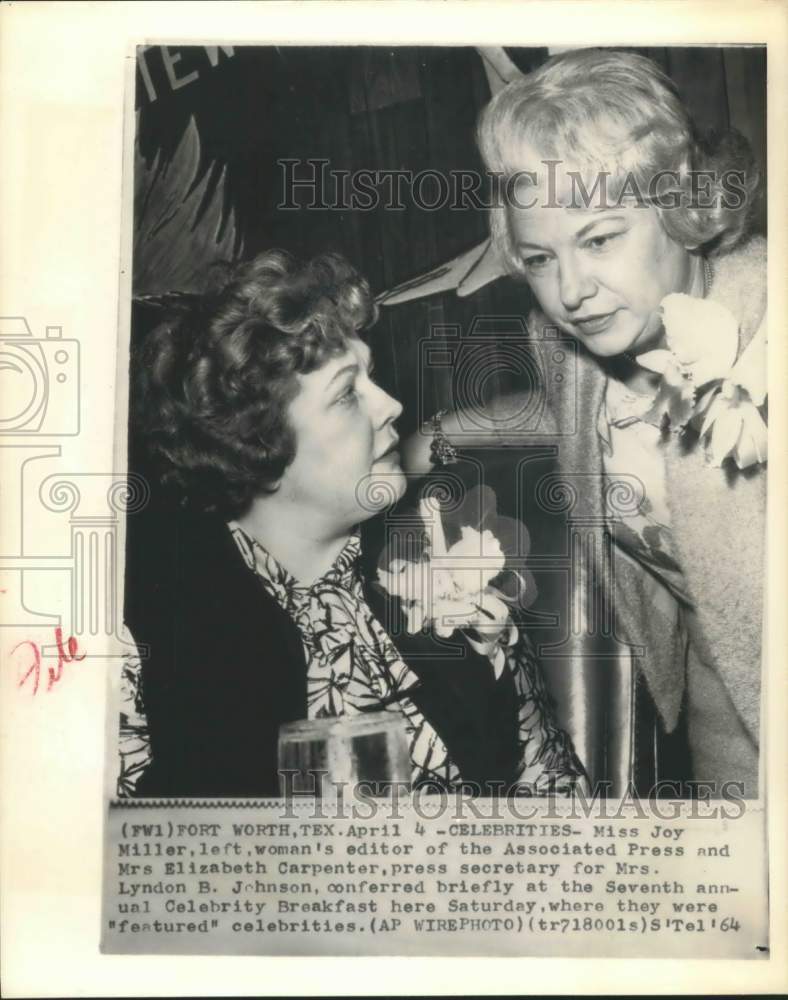 1964 Press Photo Fort Worth, Tex.-News women, Joy Miller and Elizabeth Carpenter