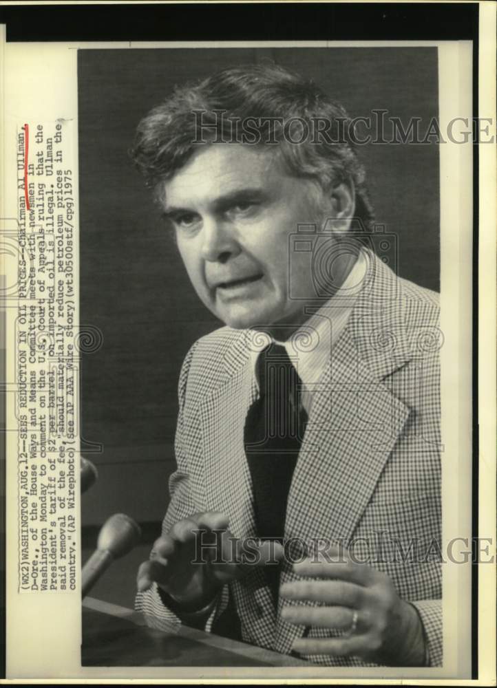 1975 Press Photo Al Ullman, House Ways and Means Committee chairman in DC