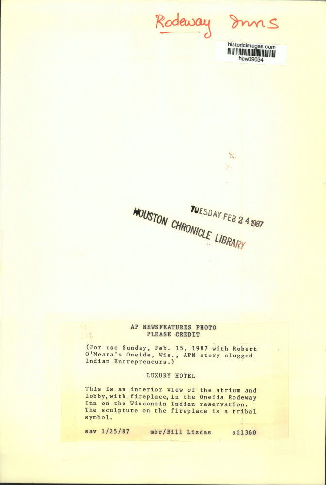 1987 Press Photo View of Oneida Rodeway Inn on Wisconsin Indian Reservation