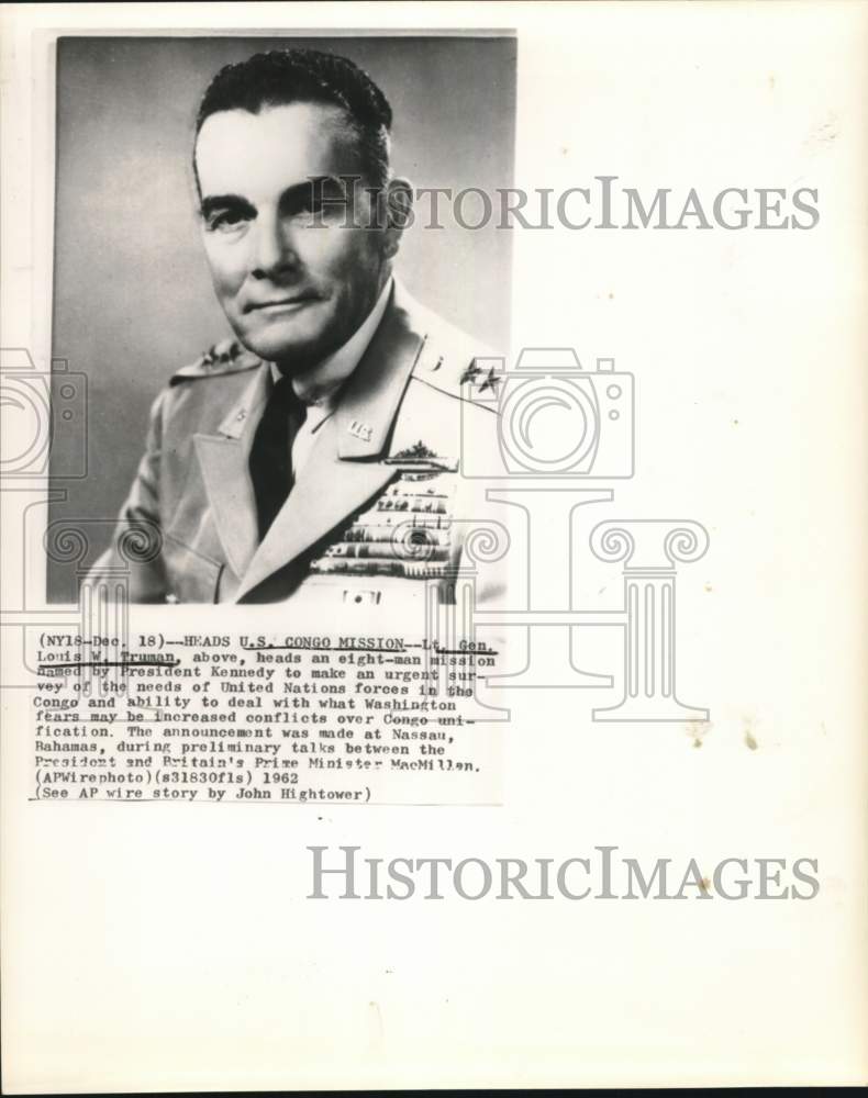 1962 Press Photo Lt. Gen. Louis Truman heads United Nations Congo mission
