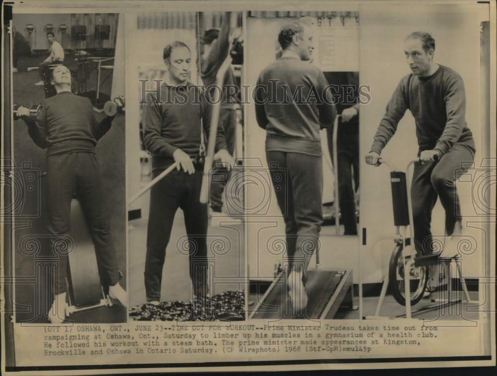 1968 Press Photo Prime Minister Trudeau takes time to exercise at a health club