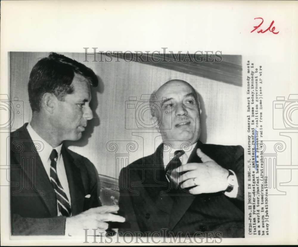 1962 Press Photo Robert Kennedy meets Italian Premier Amintore Fanfani in Rome