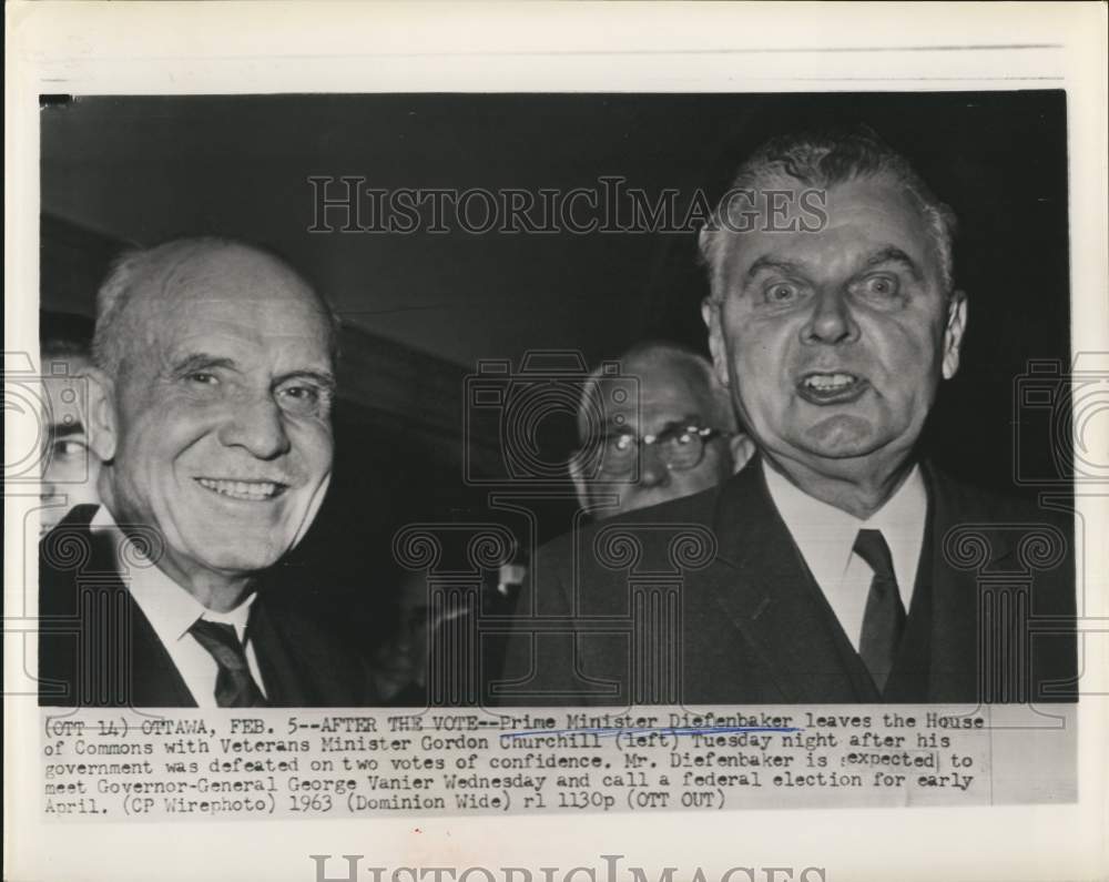 1963 Press Photo Prime Minister Diefenbaker and Gordon Churchill after votes.