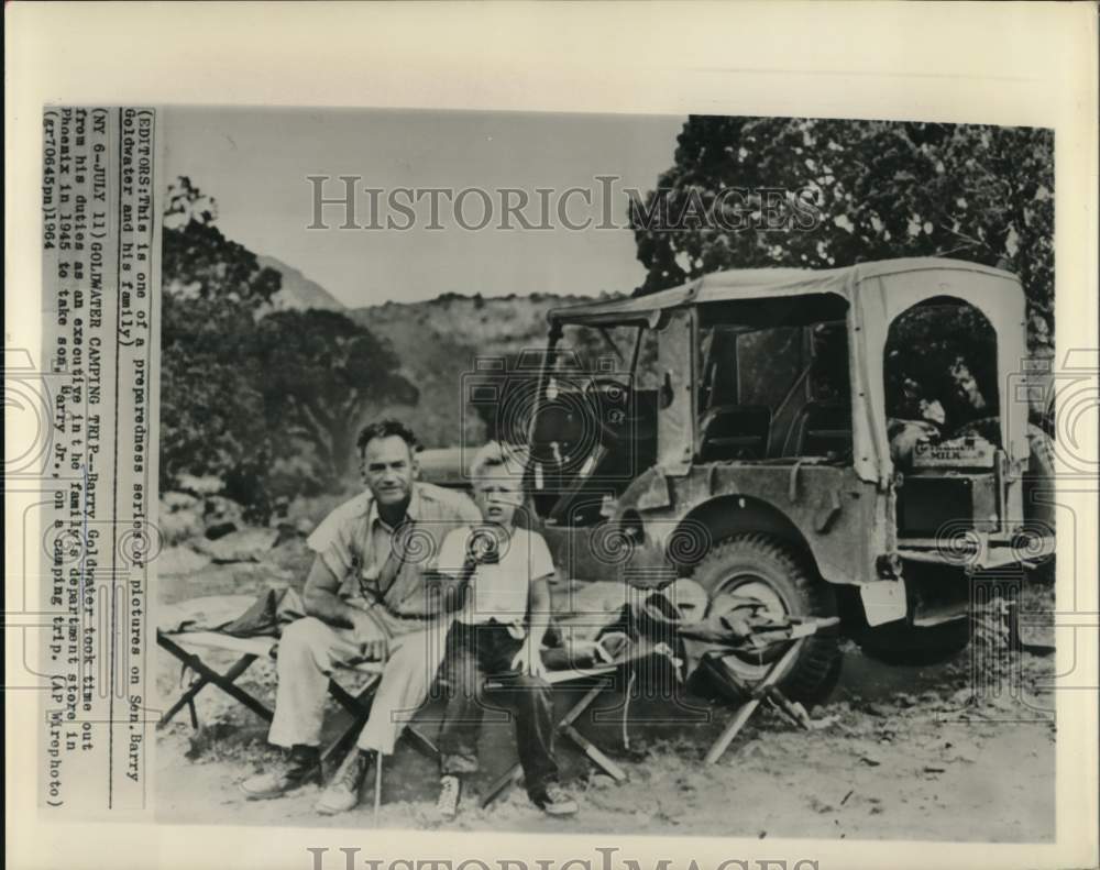 1964 Press Photo Barry Goldwater takes son Barry Jr. on a camping trip