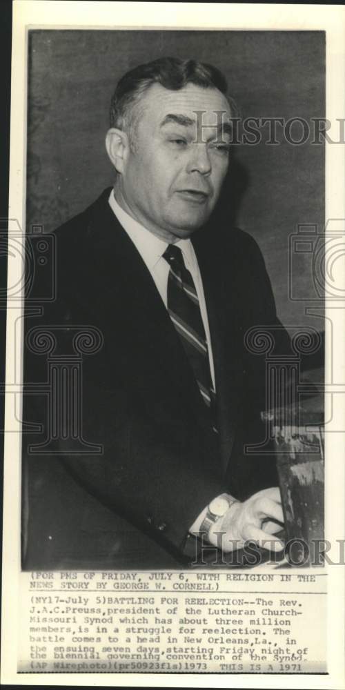1971 Press Photo Rev. J.A.C. Preuss, president of the Lutheran Church-Missouri