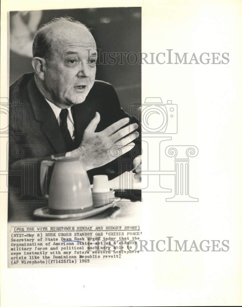 1965 Press Photo Dean Rusk discusses Organization of American States - hcw26609