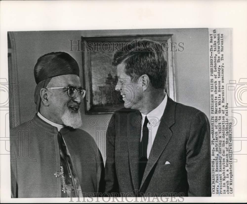 1962 Press Photo Rev. Paul Meouchi with President Kennedy at the White House- Historic Images