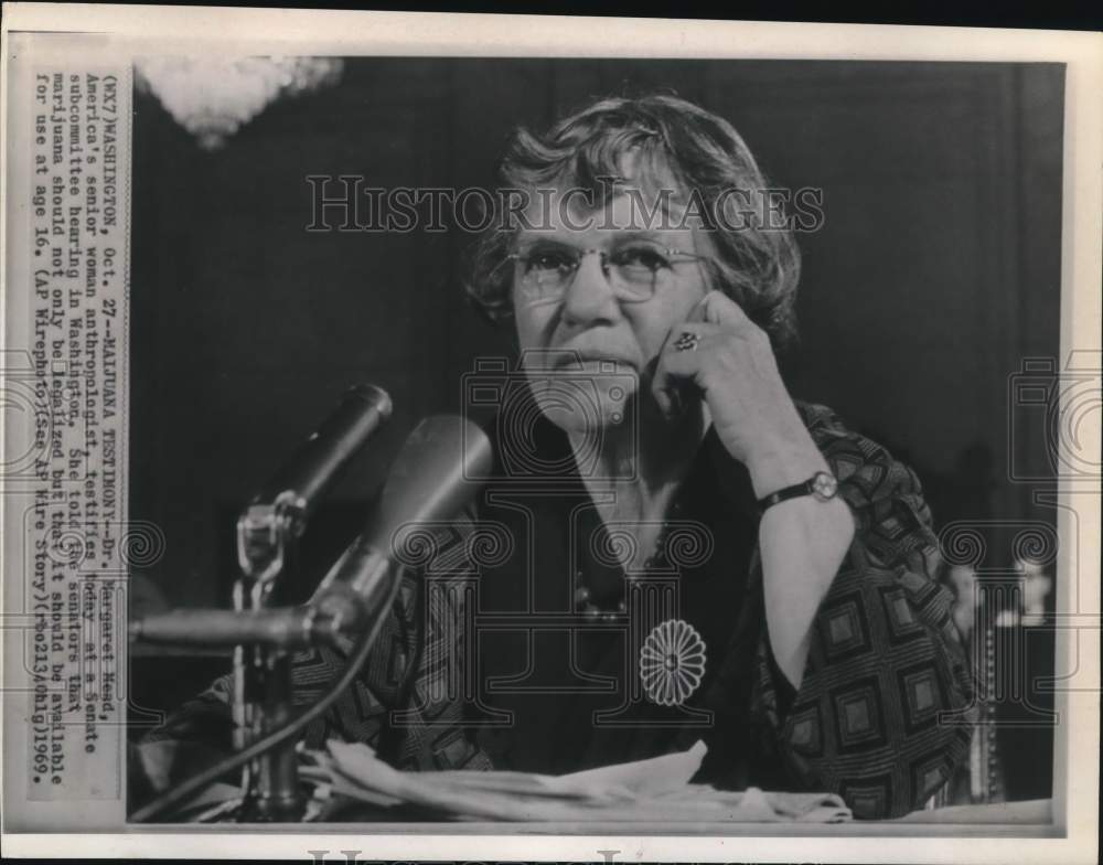 1969 Press Photo Anthropologist Dr. Margaret Mead testifies at a Senate hearing- Historic Images