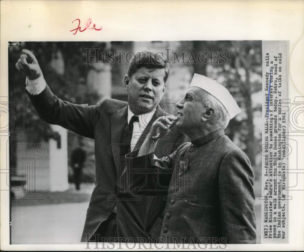 1961 Press Photo President Kennedy with Prime Minister Nehru at the White House