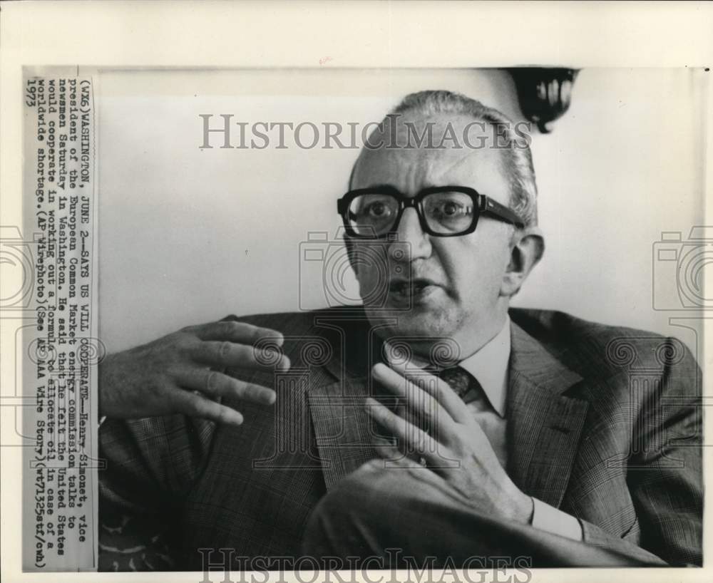 1973 Press Photo European Common Market&#39;s Henry Simonet at news conference, DC- Historic Images