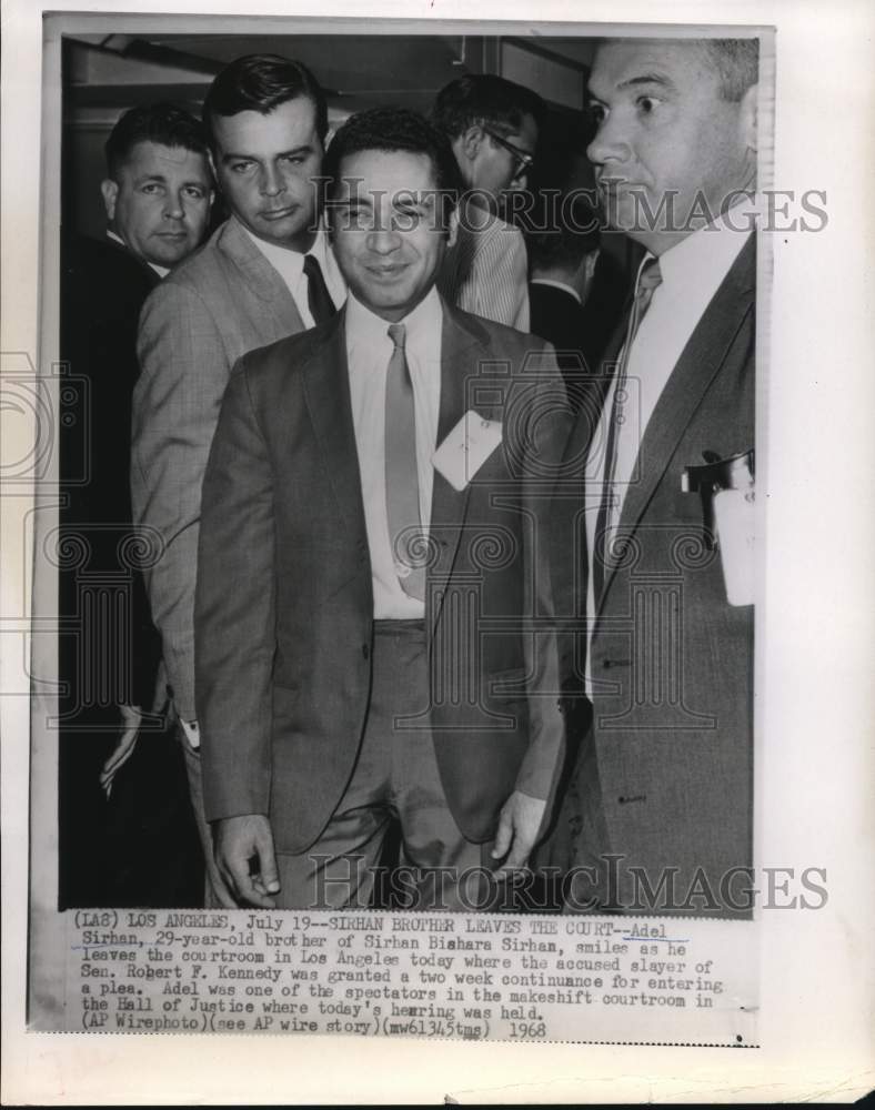 1968 Press Photo Adel Sirhan leaves Los Angeles courtroom - hcw29876- Historic Images