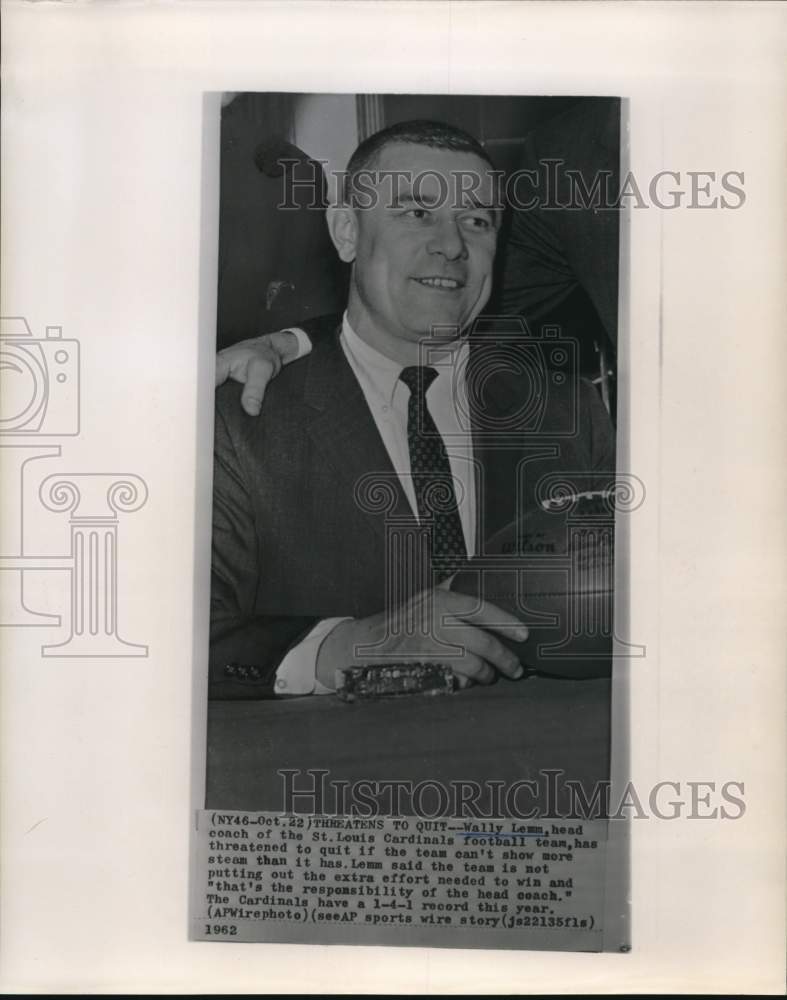 1962 Press Photo St. Louis Cardinals football team head Wally Lemm- Historic Images