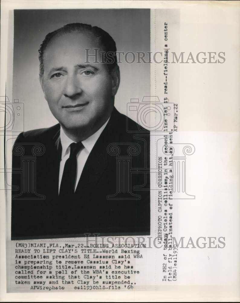 1964 Press Photo World Boxing Association President Ed Lassman.- Historic Images