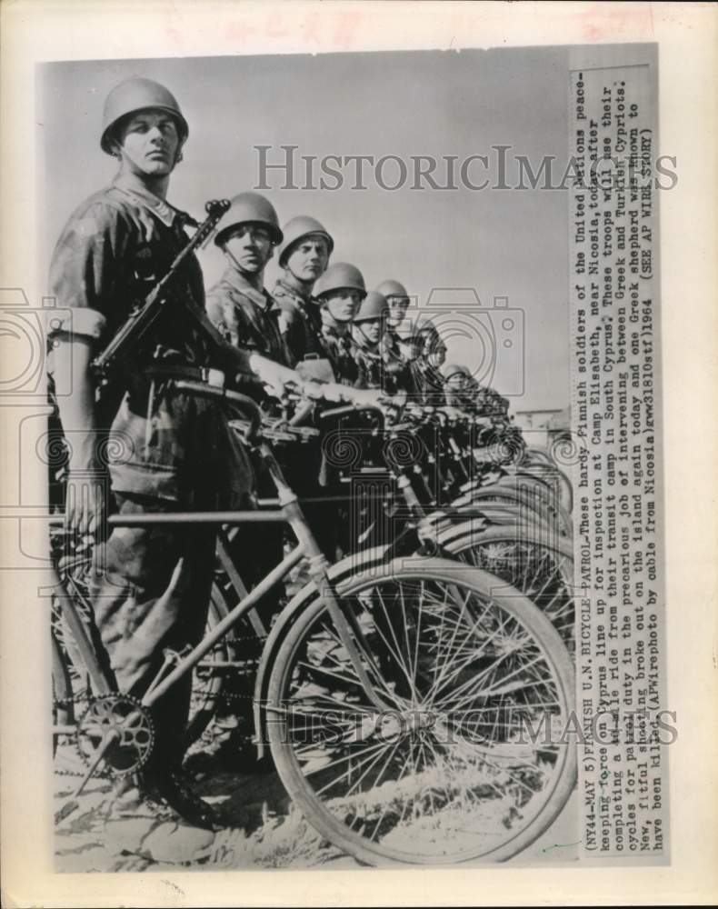 1964 Press Photo Finnish soldiers line up for inspection at near Nicosia, Cyprus
