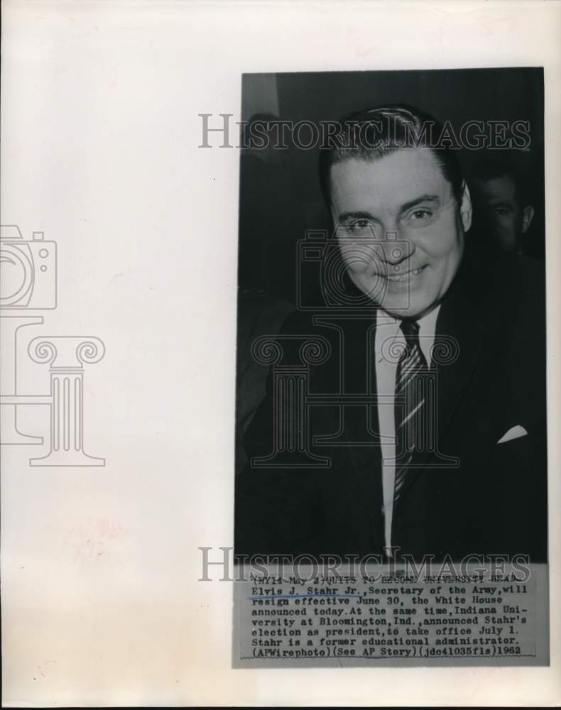 1962 Press Photo Secretary of the Army, Elvis J. Stahr, Jr. - hcw33520- Historic Images