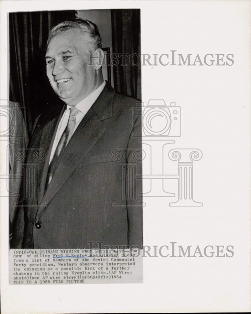 1959 Press Photo Soviet Communist Party Presidium Member Frol R. Kozlov- Historic Images