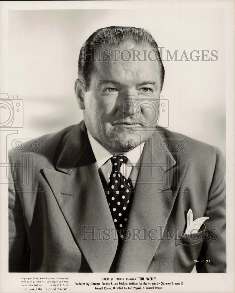 1951 Press Photo Actor Barry Kelly stars in film "The Well" - hcw34947- Historic Images