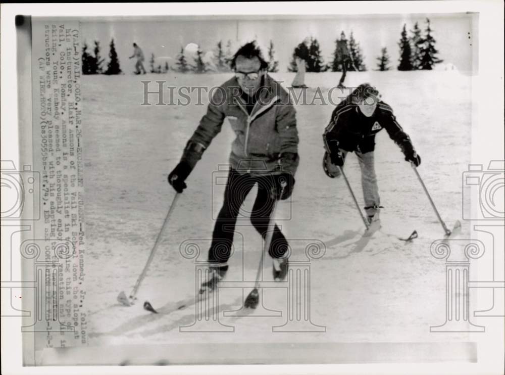 1974 Press Photo Ted Kennedy Jr. follows ski instructor down slope in Colorado- Historic Images