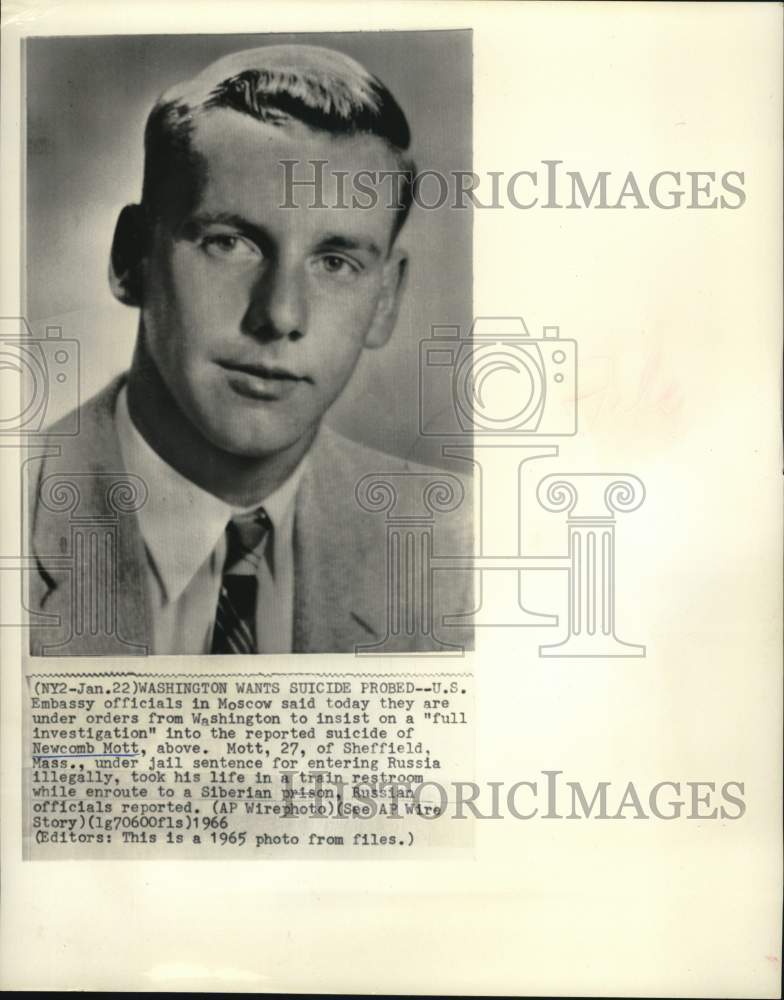 1965 Press Photo Suicide victim in Russian, American Newcomb Mott. - hcw38716- Historic Images