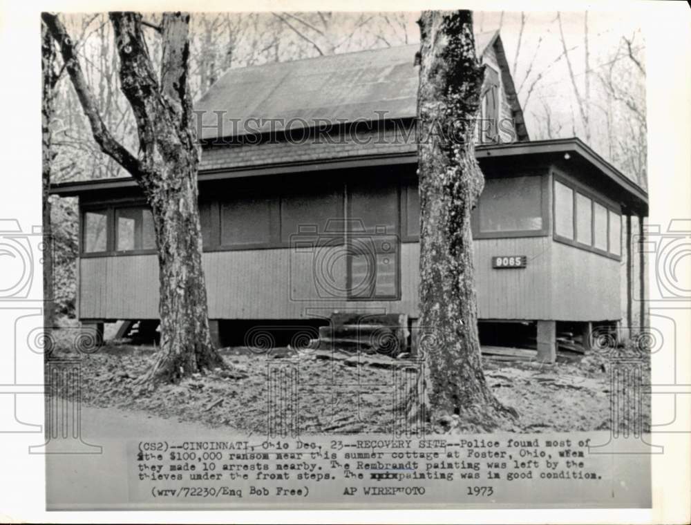 1973 Press Photo Cottage where stolen Rembrandt painting was found in Foster, OH- Historic Images