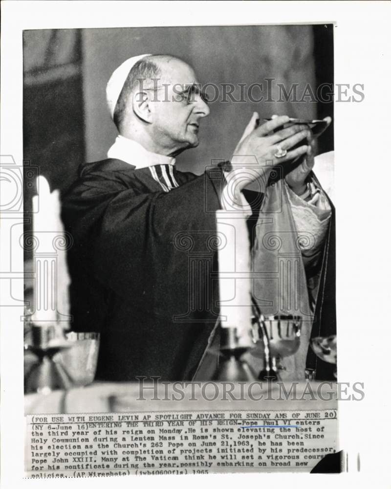 1965 Press Photo Pope Paul VI at St. Joseph's Church Lenten Mass in Rome