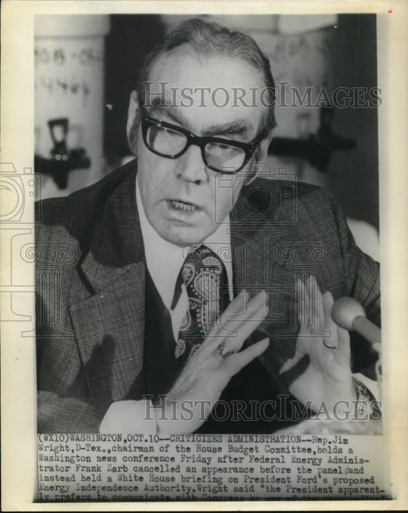 1975 Press Photo Representative Jim Wright talks at Washington press conference- Historic Images