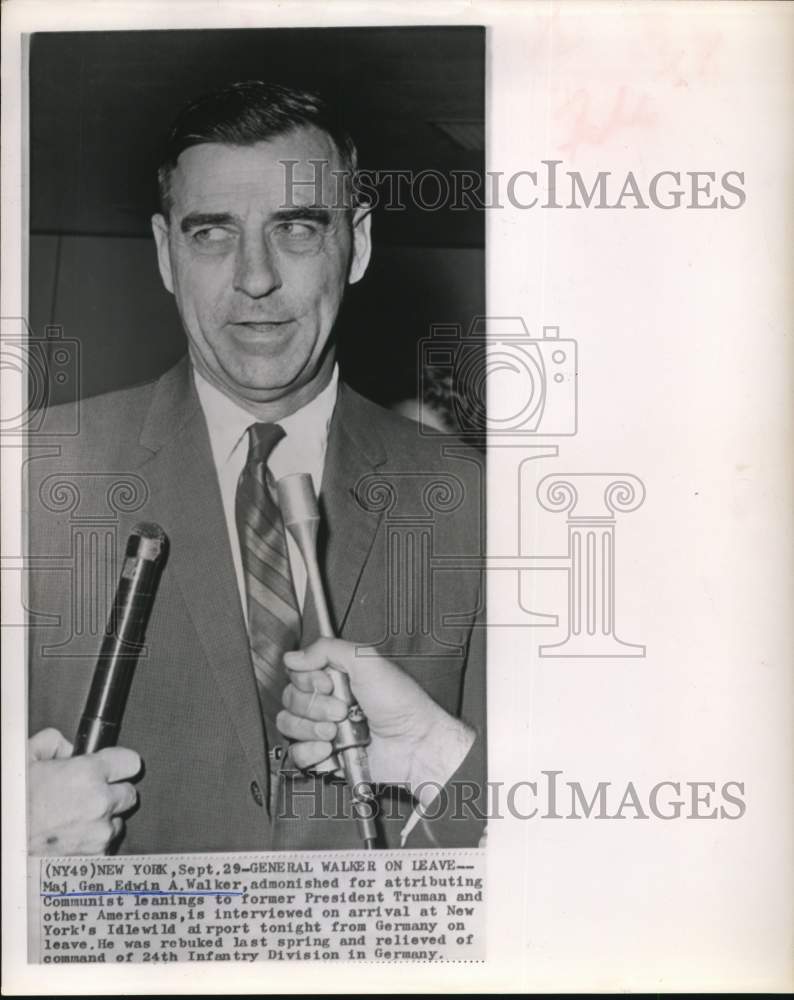 1961 Press Photo Major General Edwin A. Walker, at Idlewild Airport in New York- Historic Images