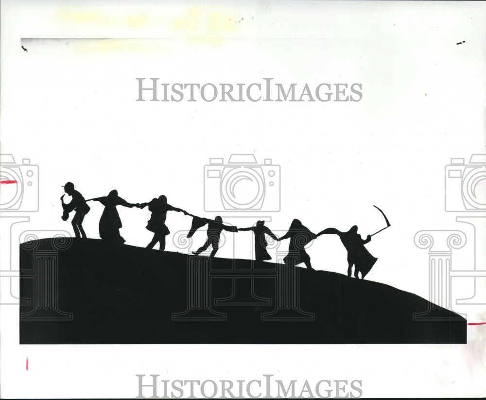 1989 Press Photo Drawing of people being tugged, A.I.D.S. - Houston - hcx00416