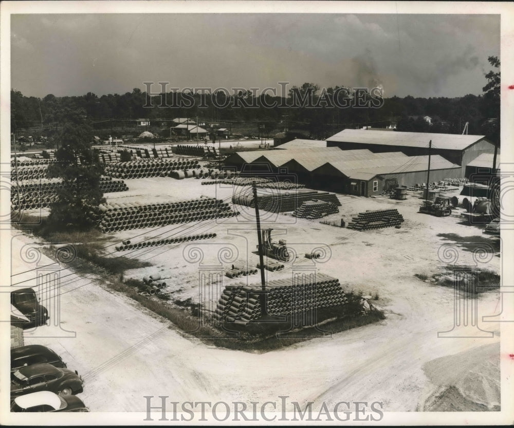 1953 Press Photo Concrete and Pipe Yard at Cities Service Co. - hcx01446