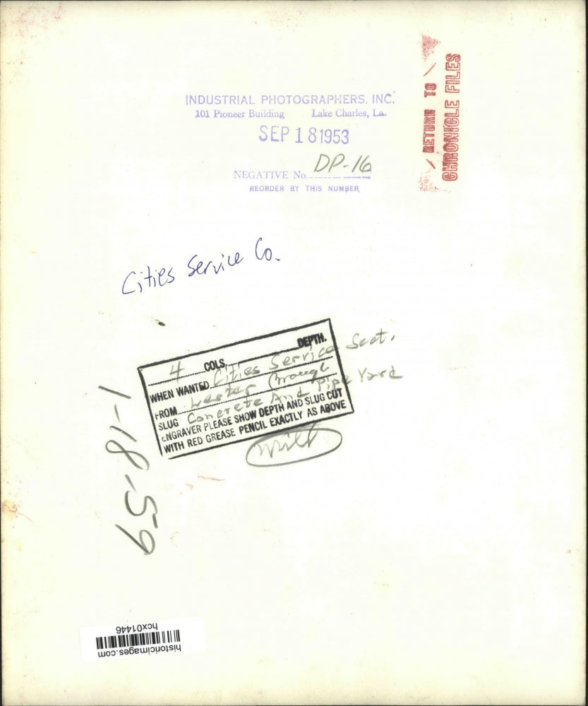 1953 Press Photo Concrete and Pipe Yard at Cities Service Co. - hcx01446