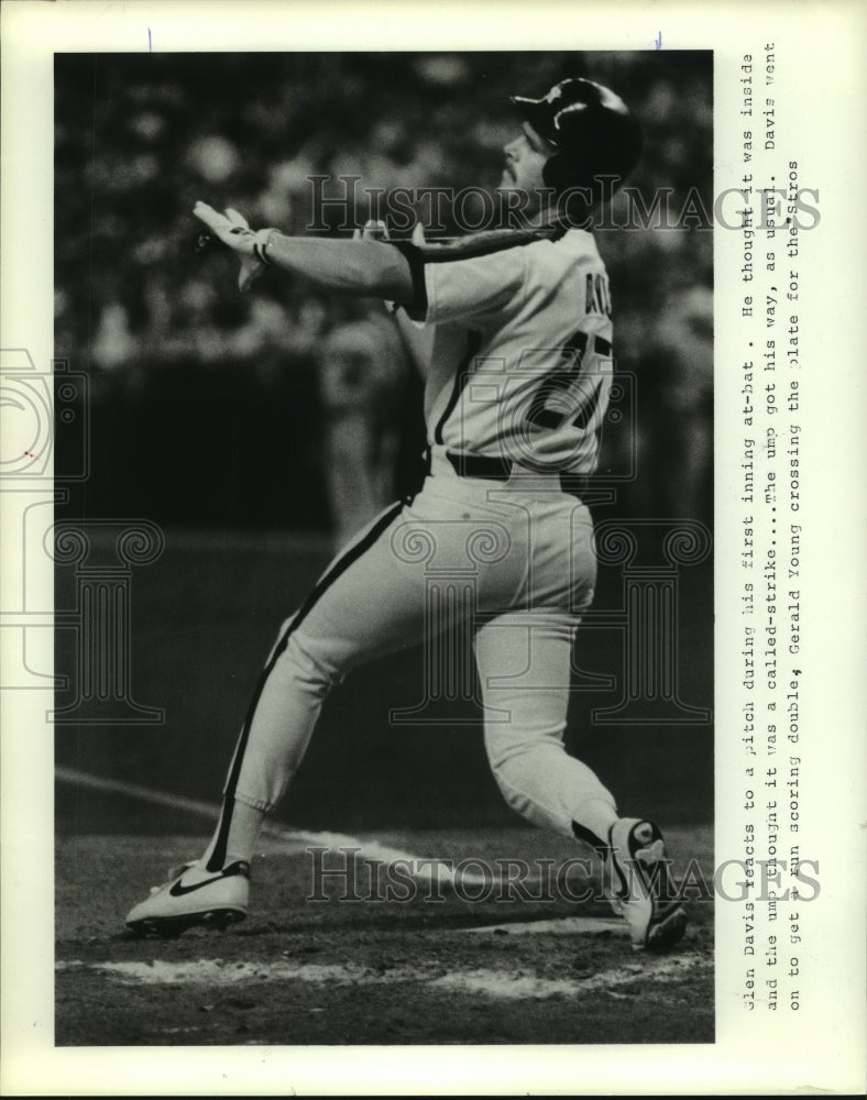 1989 Press Photo Glenn Davis Reacts to Pitch During First Inning at Bat.- Historic Images