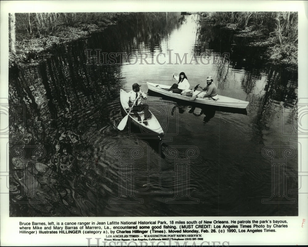 1990 Press Photo Bruce Barnes, Mr & Mrs Barras Canoe in LA Lafitte National Park