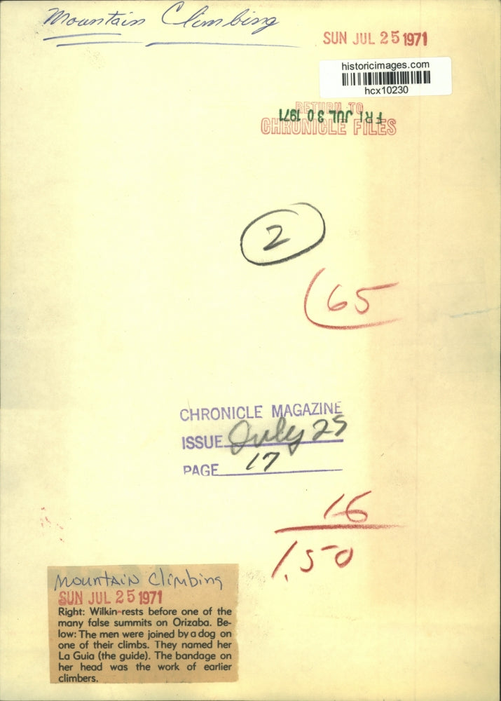 1971 Press Photo Climber Wilkin Rests Before One False Summits On Orizaba.