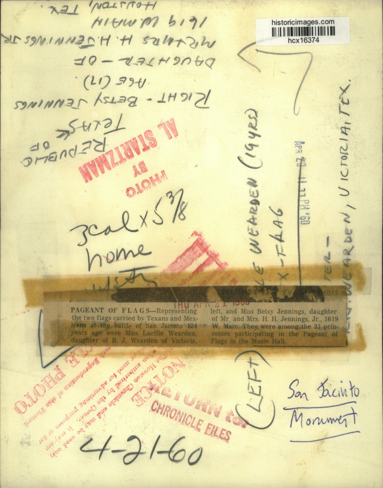 1960 Press Photo Princesses Participate in Pageant of Flags, Houston, Texas